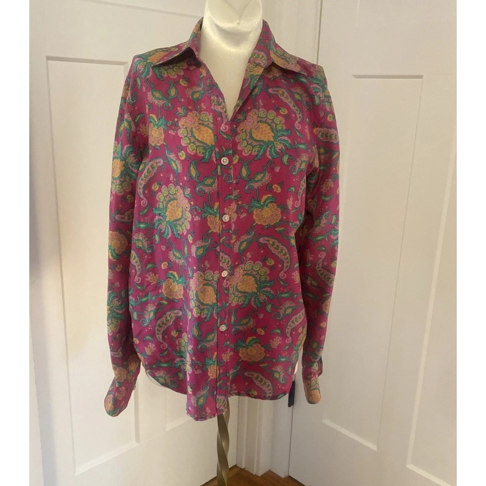 Lauren Ralph Lauren 100% Silk Womens Pink Paisley Button‎ Up Shirt Small